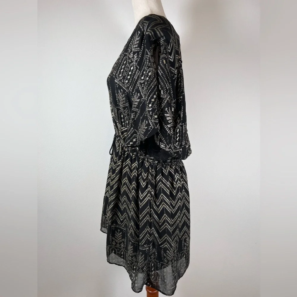 Free People Love My Chaos Tunic Dress Size Small Black Gold Geometric Drawstring